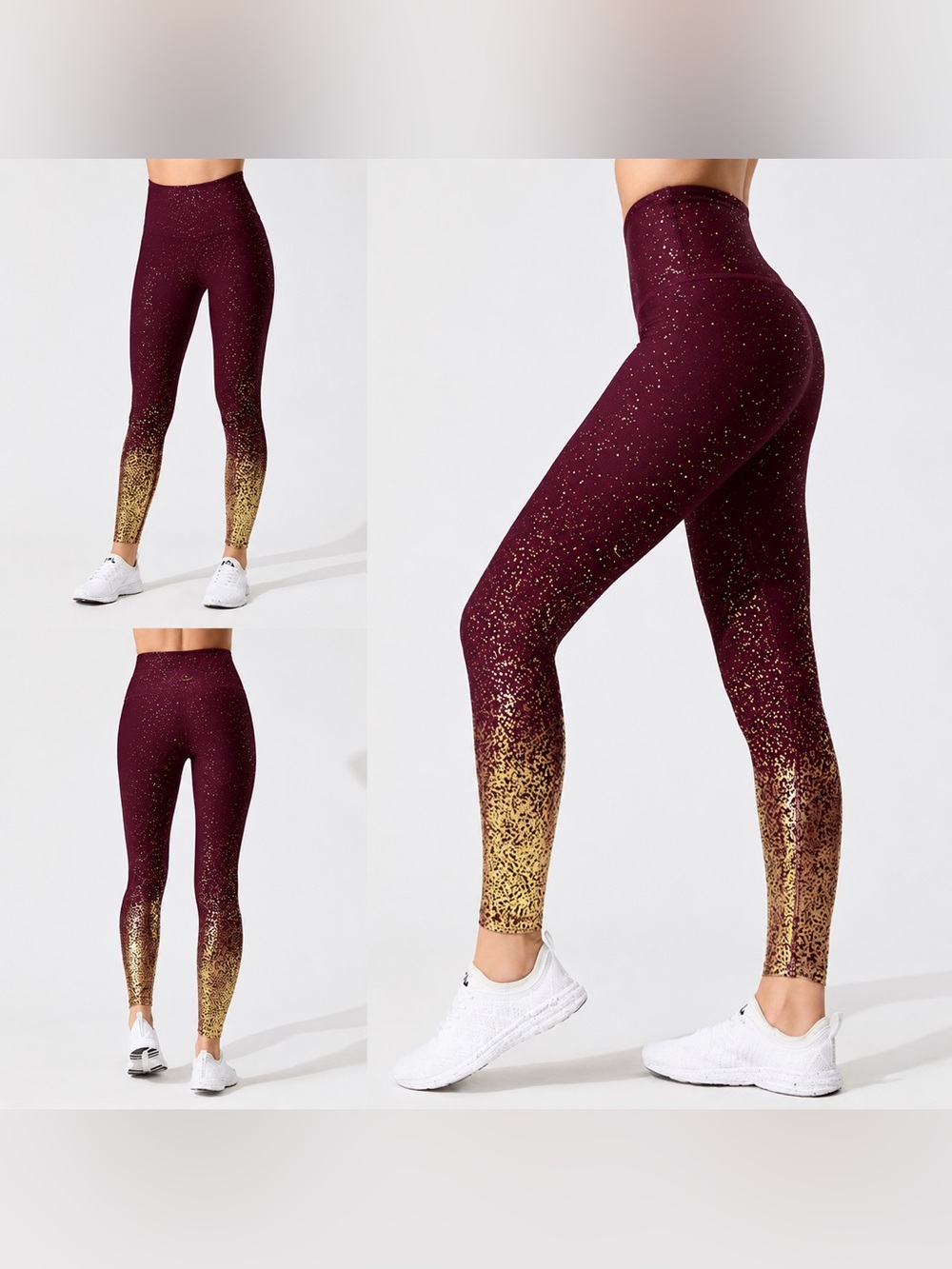Beyond Yoga $110 Alloy Ombre High Waist Midi Leggings Burgundy Gold XS